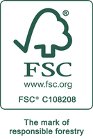 FSC Certification logo showing a stylized checkmark and tree with the text “FSC” and “www.fsc.org,” indicating that the product supports responsible forest management. 