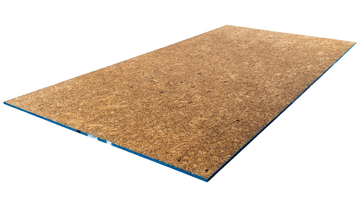 Blue Ribbon® OSB Rated Sheathing product image. Panel is laying flat and angled to the left