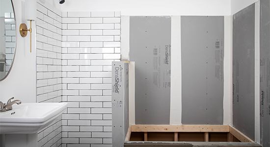 DensSheild Tile Backer - Product Image installed at bathroom construction site