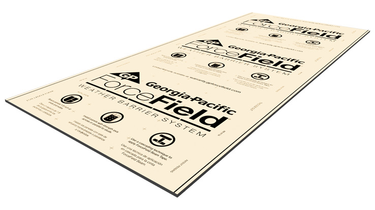 Product Rendering of the ForceField Sheathing Panel in the color ivory facing towards the right