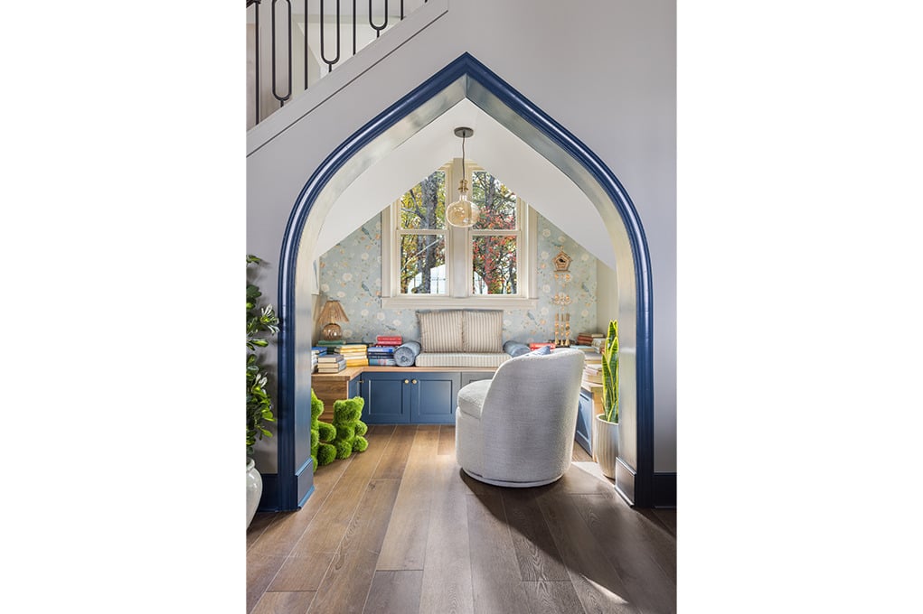 Modern, elevated treehouse-style residence at The Perch at Pinhoti Peak with large windows and architectural detailing overlooking forested mountains in North Georgia.