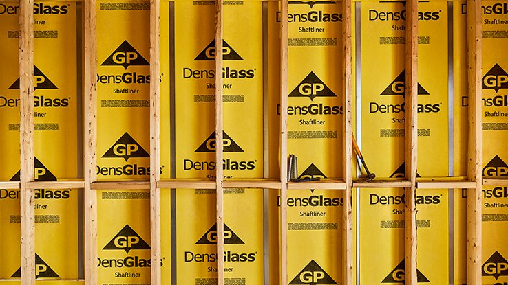 DensGlass Shaftliner wall installation at construction site