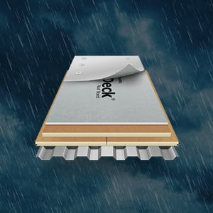 DensDeck® Roof Boards product rendering pictured in a thumber storm