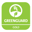 UL GREENGUARD Certified logo featuring a house-shaped icon with a check mark inside, symbolizing low chemical emissions for healthier indoor environments. 