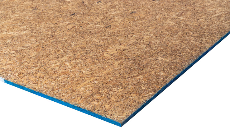 Blue Ribbon® OSB Rated Sheathing product image. Panel is laying flat and angled to show the corner