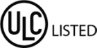 ULC certified logo - black circle with ULC  in black lettering in inside and LSITED is on the right