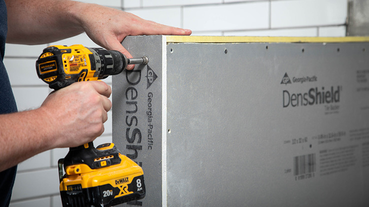DensSheild Tile Backer - Product Installation at bathroom construction site