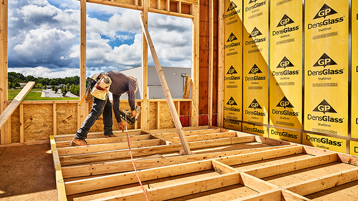 DensGlass Shaftliner installation at construction site